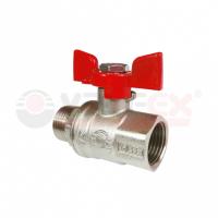 Кран шаровой латунный PREMIUM для ВОДЫ 1" ВР/НР бабочка, НИКЕЛИР-Й VALFEX 11Б27фт1М